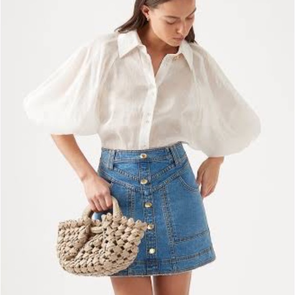 🛑 SOLD 🛑 AJE Palms Puff Sleeve Blouse Ivory • RRP $295 • BNWoT Never Worn - Picture 6 of 8